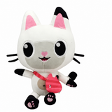 Pandy Paws black-and-white plush with pink ears, paw details, and a striped pink bag