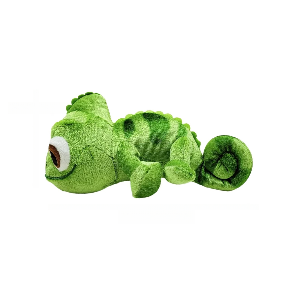 Green Pascal chameleon plush with bulging eyes and curled tail