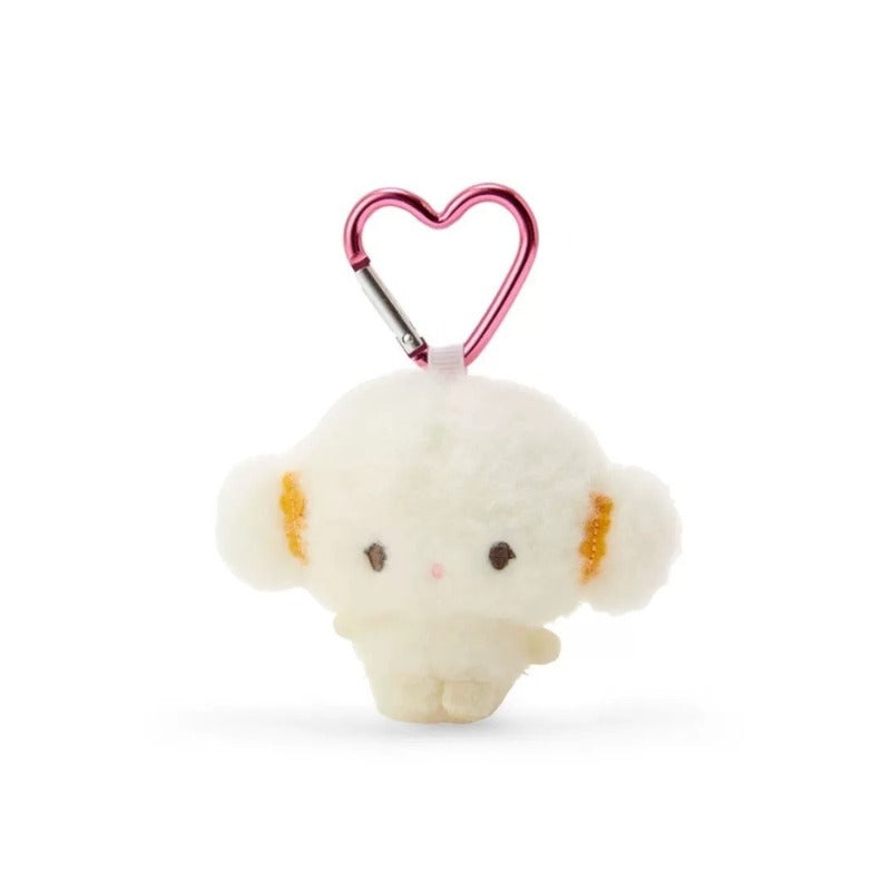 Cogimyun mini plush keychain with wheat decorations and pink heart clasp
