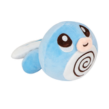 Blue Poliwag Pokémon plush with spiral belly, rounded mouth and white tail