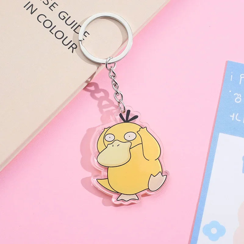 Yellow Psyduck flat charm with chain and silver-tone key ring