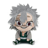 Sanemi Shinazugawa plush with gray hair, facial scars and a light gray haori over a green uniform