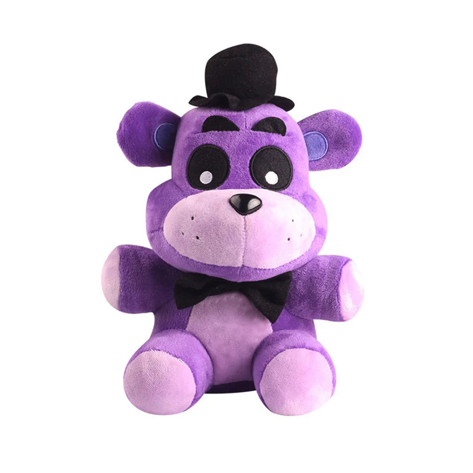 Purple Shadow Freddy FNAF plush with black top hat and bow tie