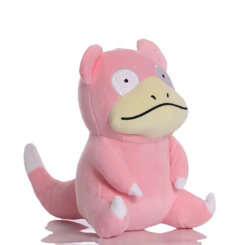 Pink Slowpoke character plush with cream muzzle and white-tipped tail on a white background