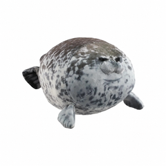 Round gray spotted seal plush with small flippers