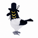 Sussie magpie plush with black top hat and three yellow eyes