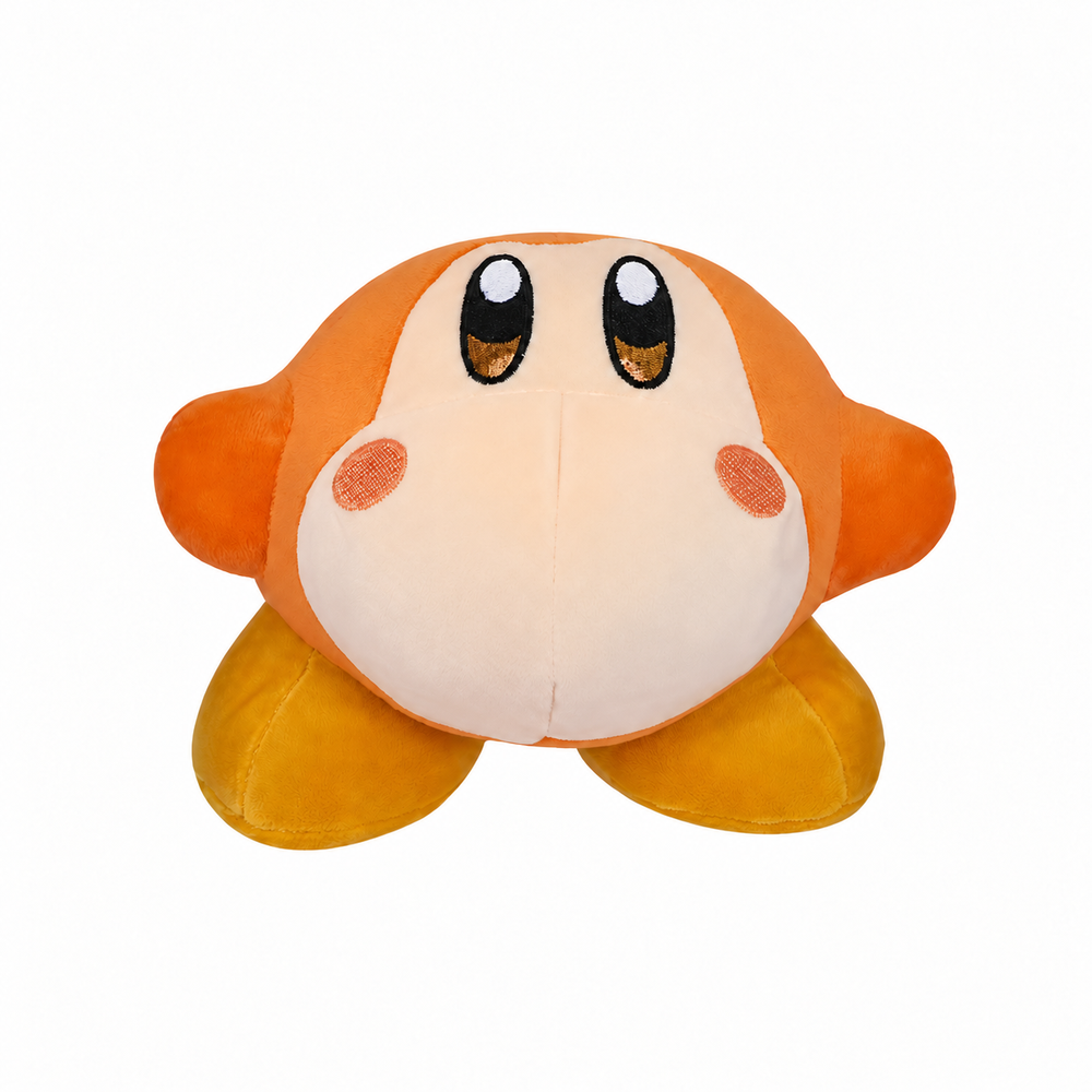 Orange Waddle Dee plush with a cream face, embroidered eyes, orange cheeks, and golden feet