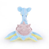 Back view of Lapras Pokémon plush showing its pink spiked shell, broad flippers and attached hanging loop