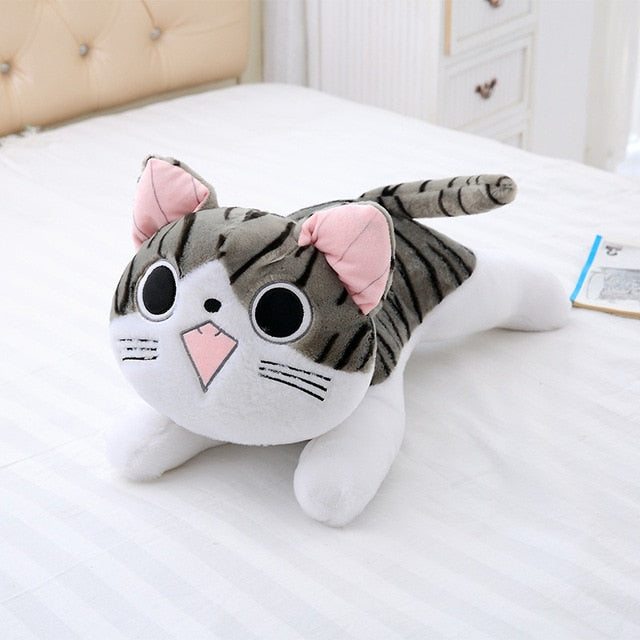 Gray-and-white expression cat plush, style 2 with round eyes and pink diamond mouth