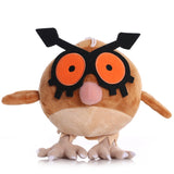 Brown Hoothoot Pokémon owl plush with orange eyes, black facial details, a pink beak and pale belly