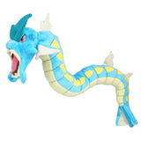 Blue Gyarados Pokémon plush with open mouth, curled whiskers, yellow markings, and cream belly