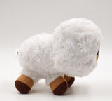 Side view of white Minecraft sheep plush with brown feet